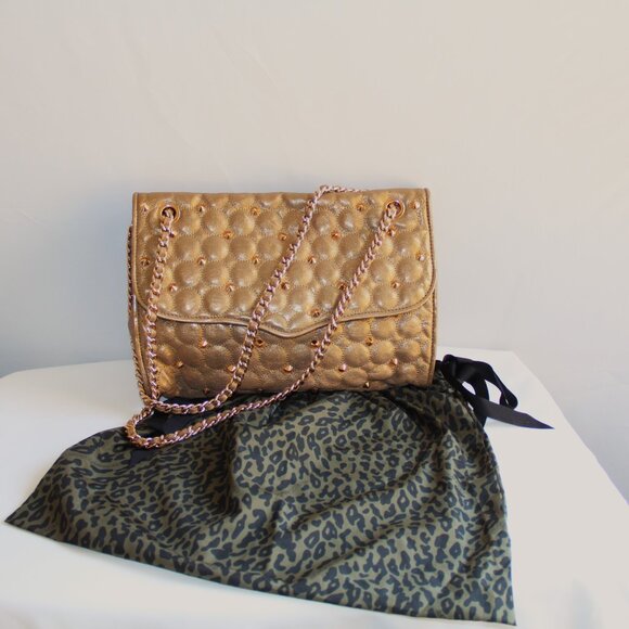Rebecca Minkoff Bronze Metallic Leather Rose Gold Studs Large Bag - Picture 1 of 13